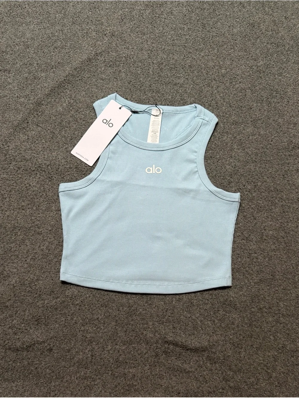 ALO Yoga Light Blue Ribbed Crop Tank Top